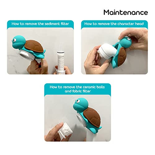 Barumi Livo Showerhead For Kids - Turtle/Turquoise | Handheld Filtered Shower Head With Micro-Plated Soft Water Spray, Multi-Level Filtration Removes Chlorine And Impurities For Healthy Skin And Hair #TOP4