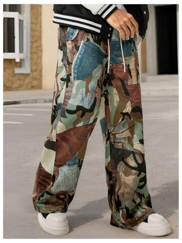 GORGLITTER Men's Baggy Camo Pants Wide Leg Drawstring Waist Lightweight Trousers with Pockets2