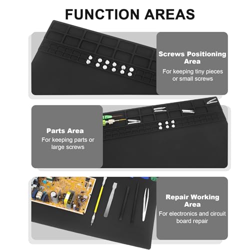 Image of 23.7'' x 13.8'' Extra Large Silicone Soldering Mat with Wrist Strap 932F Heat Resistant Solder Mat Premium Silicone Repair Mat Work Mat for Electronic, Cellphone, Laptop Repair (Black)