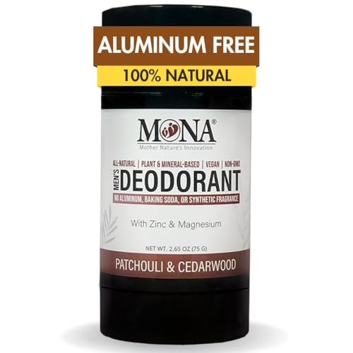 All Natural Deodorant for Men Aluminum Free | Hypoallergenic Men's Deodrant, Magnesium Deodorant for Sensitive Skin | Absorbs Sweat | Won’t stain clothes | By MONA Brands (Patchouli Cedarwood 2.65 Oz)