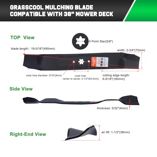 Image of Grasscool 942-0610A Mulching Blades for Bolens Cub Cadet Troy Bilt Huskee LT3800 MTD Murray 38 inch Deck Lawn Mower Replace for 742-0610 742-0610A 942-0610 (2 Pack)