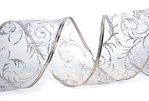 Holiday Ribbon Christmas Ribbons Xmas Wired Sheer 2.5 Organza Wire Edged Red, Gold, Silver/White Glitter Holidays Gift Wrapping, Tree Decoration Crafts/Craft, Gifts Wrap 30 Yards/10 Yard Ea. Roll #TOP2