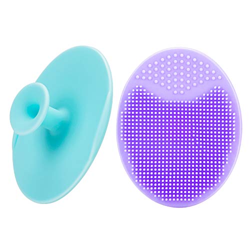 Image of JEXCULL 2 Pack Face Scrubber,Soft Silicone Facial Cleansing Brush Face Exfoliator Blackhead Acne Pore Pad Cradle Cap Face Wash Brush for Deep Cleaning Skin Care,Blue and Purple