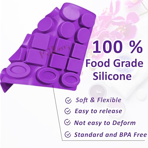Image of MoldBerry 24 Cavity Small Soap Mold | Multi-Shape Silicone Soap Making Mould (Round, Oval, Pears, Square, Rectangle) | Mini Soap Mould for Hotel Guest Soap, Sample Soap, DIY Bath Bar - Multicolor