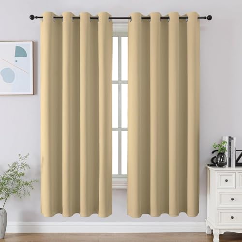 Image of Cortina 80-90% Blackout Solid Window Curtains 6 Feet Set of 2 - Thermal Insulated | Curtain for Living Room | Drapes for Bedroom | (6 Feet, Beige)
