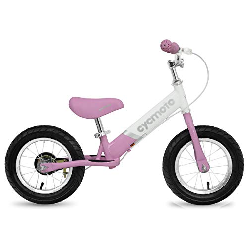 Cycmoto Balance Bike with Rubber Air Tire & Hand Brake, Kids Glider Slider