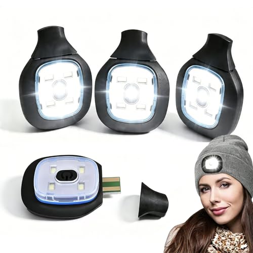 Image of USB Rechargeable Light for LED Beanie Hat, 4 Pack Replaceable Headlamp for Knitted Cap, Super Bright Hands-Free Torch with 3 Modes, DIY Clip-On Light for Dog Walking, Night Running, Camping, Fishing