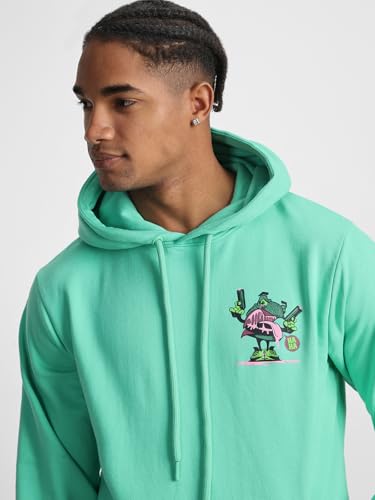Image of Veirdo Cotton Fleece Regular Fit Hooded Sweatshirt Lastest Back Graphic Printed Winter Hoodies for Men (Available Colors: Marine Green, Marshmellow, Black, SOYA Bean, Orange & Blue)