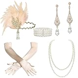 BABEYOND 1920s Flapper Costume Accessories Set 20s Flapper Headband Pearl Necklace Gloves Bracelets Holder