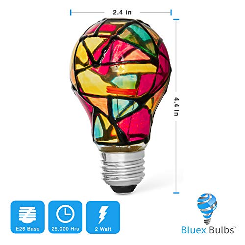 2 Pack Led Stained Glass Light Bulb A19 2W (25W Equivalent) E26 Base Painted Light Bulb Night Light Mosaic Light Bulb Party Light Bulb Stainglass Light Bulb - Tiffany Light Bulbs Atained Glass #TOP1