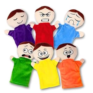 6 Pack Feeling Hand Puppets for Kids with 6 Emotions, with Moveable Arms, Soft Plush Hand Puppets for Toddlers, Early Education Toys, Classroom Social Emotional Learning Activities by 4E’s Novelty