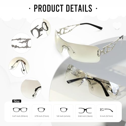 YOGFIT Rimless Y2K Sunglasses for Women Men Fashion Wrap Around Futuristic Cool Sunglasses2