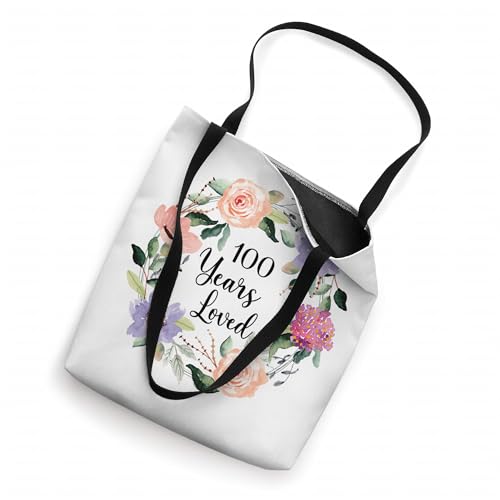 Bolso tote para mujer con diseño floral y texto '100 Years Loved' para cumpleaños número 100 miniatura 2