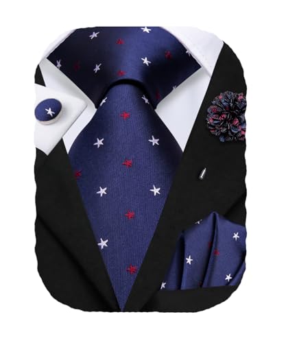 Image of Hi-Tie Men's Silk Ties Formal Woven Classic Necktie Pocket Square Cufflinks Lapel Pin Set Wedding Business