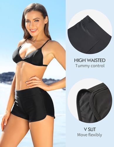 CharmLeaks Womens Swim Shorts high Waisted V Slit Tummy Control Stretchy Quick Dry Bikini Bottoms - Image 5