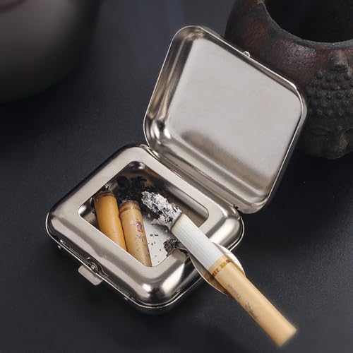 Zegnuem Aschenbecher, 1 Stück Mini Edelstahl Reiseascheschale, Mobiler Taschenaschenbecher Geruchsdicht, Aschenbecher Für Unterwegs, Silber Für Outdoor Reisen Camping Garten Auto Bar Verwendung