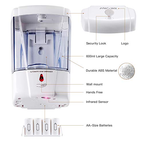 Image of interhasa! Soap Dispenser, Touchless Hand Sanitizer Dispenser Wall Mount Automatic Soap Dispenser for Commercial Home and Kitchen, 600ml /20oz
