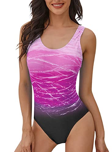 heekpek Trajes de Baño una Pieza Bañadores Mujer Chaleco Estilo Gradiente de Color Cintura Alta Slim Fit Bañador Deportivo Mujer, Gradiente Morado, S