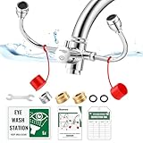 Huanyu Faucet Mounted Eyewash Station 360°Rotation Emergency Eye Wash Station Sink Attachment Adjustable Water Flow Direction Eye Wash Faucet for Lab Factory with 3 Adapters (Style C)