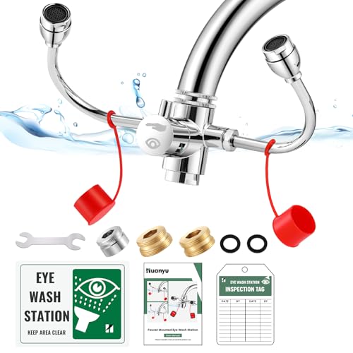 Huanyu Faucet Mounted Eyewash Station 360°Rotation Emergency Eye Wash Station Sink Attachment Adjustable Water Flow Direction Eye Wash Faucet for Lab Factory with 3 Adapters (Style C)