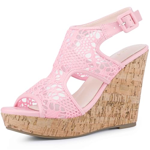 Perphy Lace Ankle Strap Platform Wedges Heel Sandals for Women