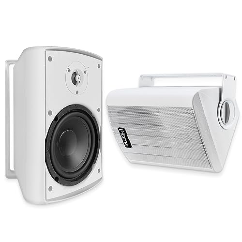 iHome IHSI-W400BT-PR-WHT Bluetooth 4' 100W Weatherproof Speakers, Indoor/Outdoor, Wall/Ceiling Mount, Surround Sound, Pair - Suitable for Home Parties