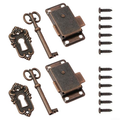 Antico serratura per cassetti con set di chiavi, in lega di zinco bronzo vintage e serrature a scatola in legno per portagioie, meccanismo di chiusura per porte di mobili per la casa
