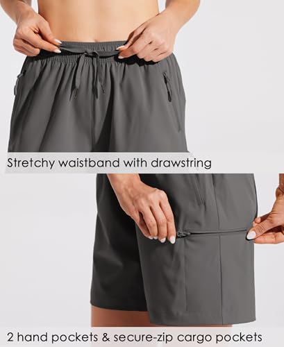 WILLIT Damen Wanderhose Sommer Cargohose schnelltrocknend Wandern Kurz leichte Sport Shorts mit Taschen Grau L