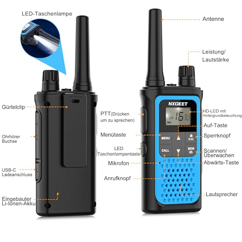 Miniatura 3 de Walkie Talkie Profesional Recargable, Nxgket 3pcs Pmr 446 Sin Licencia Radiocomunicación Largo Alcance Con Batería Incorporada,16 Canales Radio Lcd Pantalla Y Luz Led Para Camping