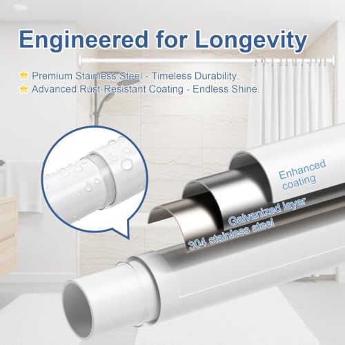 Image of JD FRESH 155 to 295 Cm Extendable Curtain Rod Holder Non-Drilling /Anti-Skid Spring Pull Rod /Stainless Steel Rust Proof Shower Curtain Rod /Window Curtain Rod / (White)