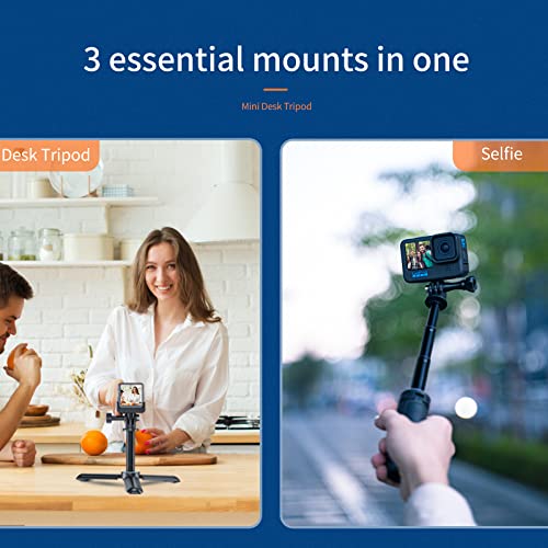 Telesin Selfie Stick Mini Desktop Tripod For Gopro Max Hero 10 9 8 7 6 5 Insta360 Dji Action 2 Osmo Pocket 2, Telescopic Handheld Selfie Pole Monopod Extension At 4 Lengths With 1/4 Screw Port #TOP5