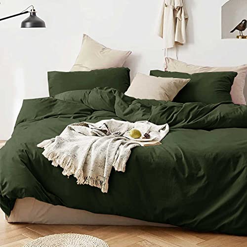 King Size Dark Olive Green Duvet Cover, 3Pc Soft Farmhouse Bedding Comforter Cover Set With Zipper Closure, 1 Lightweight Microfiber Duvet Cover (90X104 Inches) And 2 Pillow Shams For Women Men #TOP1