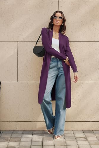 GRACE KARIN Long Cardigans for Women Trendy Lightweight Summmer Outfits Open Front Sweater Basics Work Clothes Deep Purple — view 5