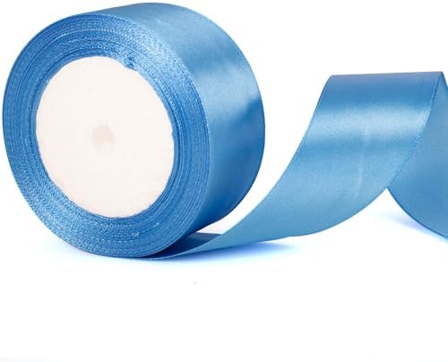 50mm Wide Azure Blue Ribbon Thick Satin Ribbon Blue Wedding Car Ribbon, 2 inch Thick Blue Ribbon for Gift Wrapping Hair Bow Cake Present Wrapping Bouquet Crafting Wedding Car Decoration Ribbon image 4