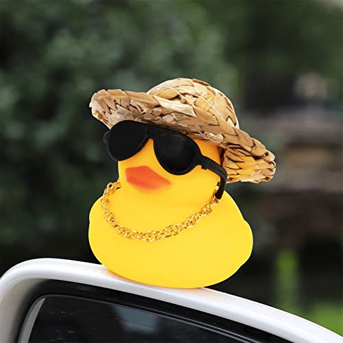 Image of wonuu Car Rubber Duck, Yellow Duck Decoration Dashboard with Sun Hat Swim Ring Necklace Sunglasses for Car Dashboard Decorations