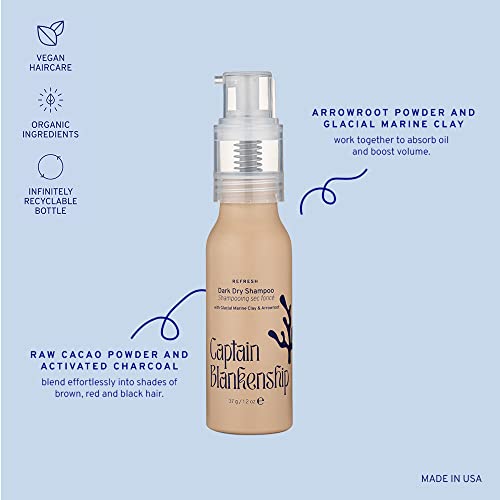 Captain Blankenship Refresh Dry Shampoo Powder For Light Brown To Dark Hair, Absorbs Oil And Boosts Volume, All Natural, Cruelty Free, Beach Rose Scent, Non-Aerosol, 1.2 Oz Powder Sprayer In Aluminum Bottle #TOP3