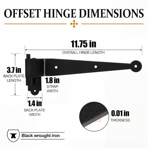 Image of 8 Pack (4 Pair) Steel Blind Shutter Hinges Set 11.75 Inch Black Wrought Iron Shutter Offset Pintle Strap Hinge with 4 S-Hooks, Heavy-Duty Rust-Resistant Hardware Kit