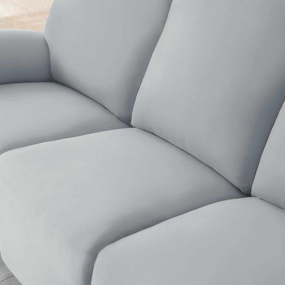 Highdi Funda de Sillón Relax Elástica para Sillón Reclinable, Funda Reclinable Color Sólido con Bolsillos Laterales, Antideslizante Extraíbles y Lavables Fundas Protector (Humo Gris,3 plazas)