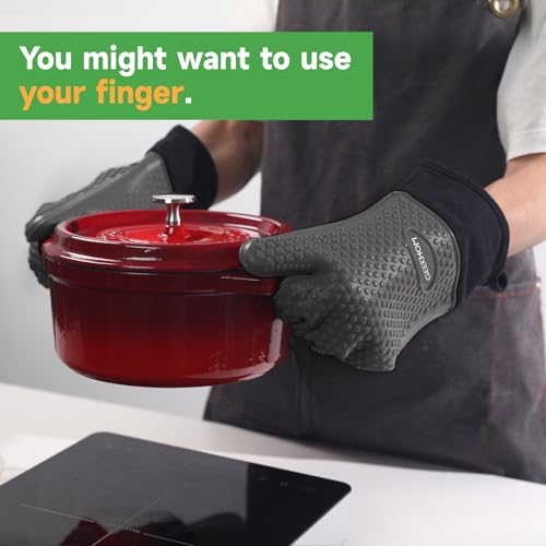 Image of GEEKHOM BBQ Gloves Heat Resistant Oven Mitts - Silicone Grilling Gloves with 13.7 inch Arm Protection - Waterproof Pot Holder Non-Slip for Men & Women, Kitchen Outdoor Cooking, Baking, Camping, Gray