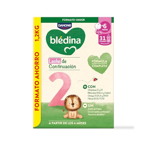 Blédina 2, Leche de Continuación para Bebé, Fórmula Completa con Vitaminas, Minerales, Omega 3 y Fibras. Sin Aceite de Palma, Ni Conservantes Artificiales Ni Azúcares Añadidos. Desde los 6 Meses, 1.2g