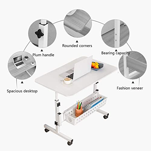 Table de lit réglable en hauteur avec roulettes pour ordinateur - 4