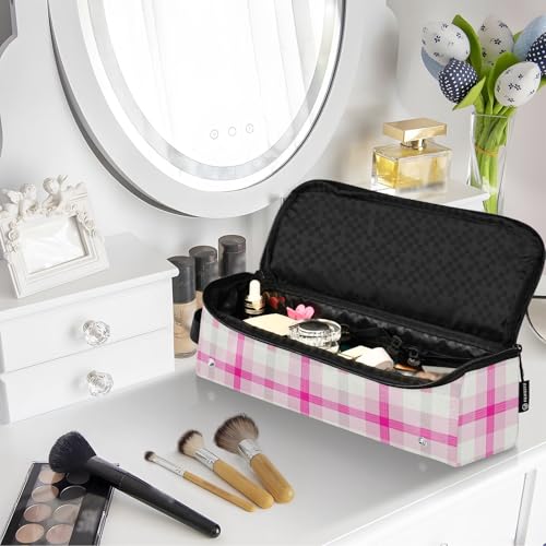 Estuche de viaje y tapete resistente al calor 2-en-1 para herramientas de peinado de cabello color magenta y blanco miniatura 7