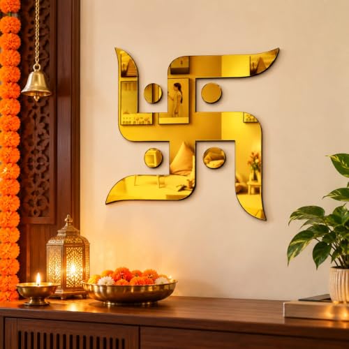 Image of XAUGE Acrylic Swastik Adhesive Sticker Gold 10x10 cm Set of 1