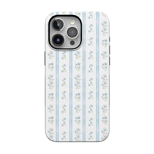 Casely iPhone 15 Pro Max Case | Cottage Stripe | Blue Floral | Bold Protective Design | Compatible with MagSafe
