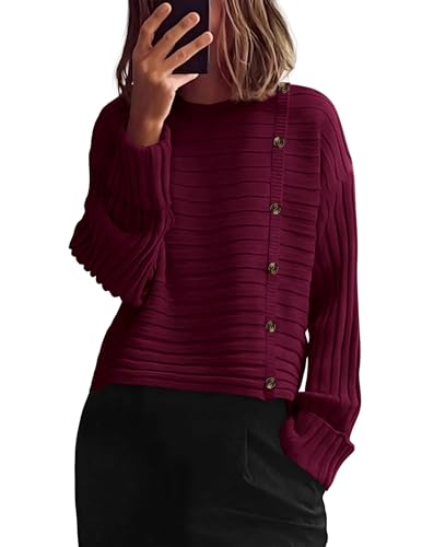 Image of PRETTYGARDEN Womens Sweaters Fall 2026 Casual Long Sleeve Crewneck Button Loose Winter Knit Pullover Sweater Tops