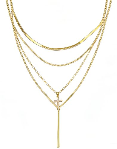 Evabelle Gold Layered Necklace for Women Trendy Jewelry 14K Real