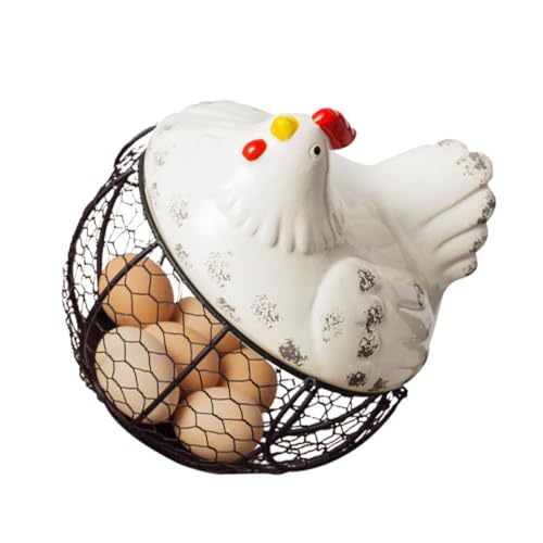 Cesta de almacenamiento para huevos elegante en hierro y cerámica clara UKCOCO 2