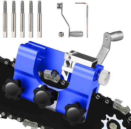 Afilador de motosierra portátil, manivela de mano, kit con 5 cabezales de lijado, afilador de cadena, afilador de dientes, afilador de cadenas de sierra, dispositivo de afilado para todo tipo de