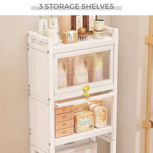 MAGIC SELECT Estantería sobre Inodoro con Puertas Abatibles | Estante de WC Organizador Multiusos | Estantería de Almacenamiento de Baño | Ahorra Espacio con 3 Niveles | Patas Ajustables en Altura. - imagen 7