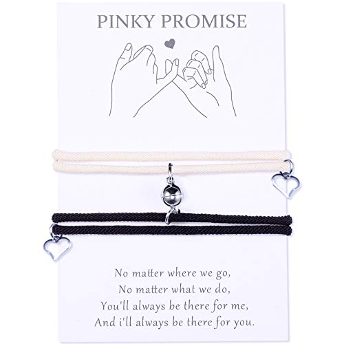 PZXHRY 2pcs Black/White Heart Love Magnetic Couple Bracelets Set Mutual Attraction Charm Bracelet Vows of Eternal Love Gift for Women Men Couples Bestfriends
